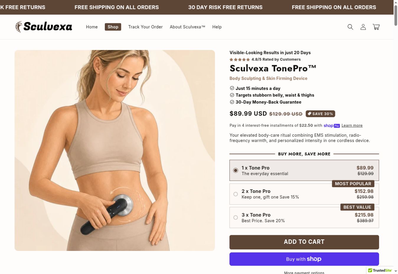 Sito Shopify completato per Sculvexa